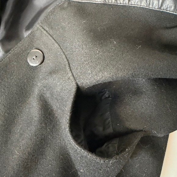 VTG Wool Long Coat Jacket Womens 4 Black Leather Trim David Benjamin Winter FLAW - Picture 9 of 11